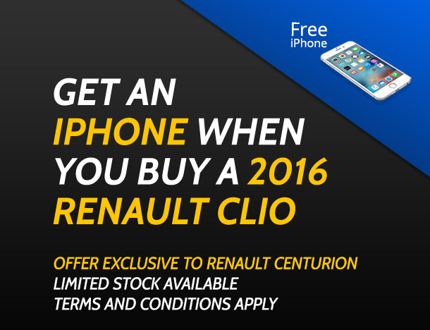 Get an iPhone  when you buy a 2016 Renault Clio from Renault Centurion